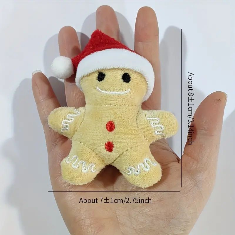 3pk Christmas Gingerbread Plush Pet Toys with Santa Hats - Soft Holiday Toys for Cats & Small Dogs