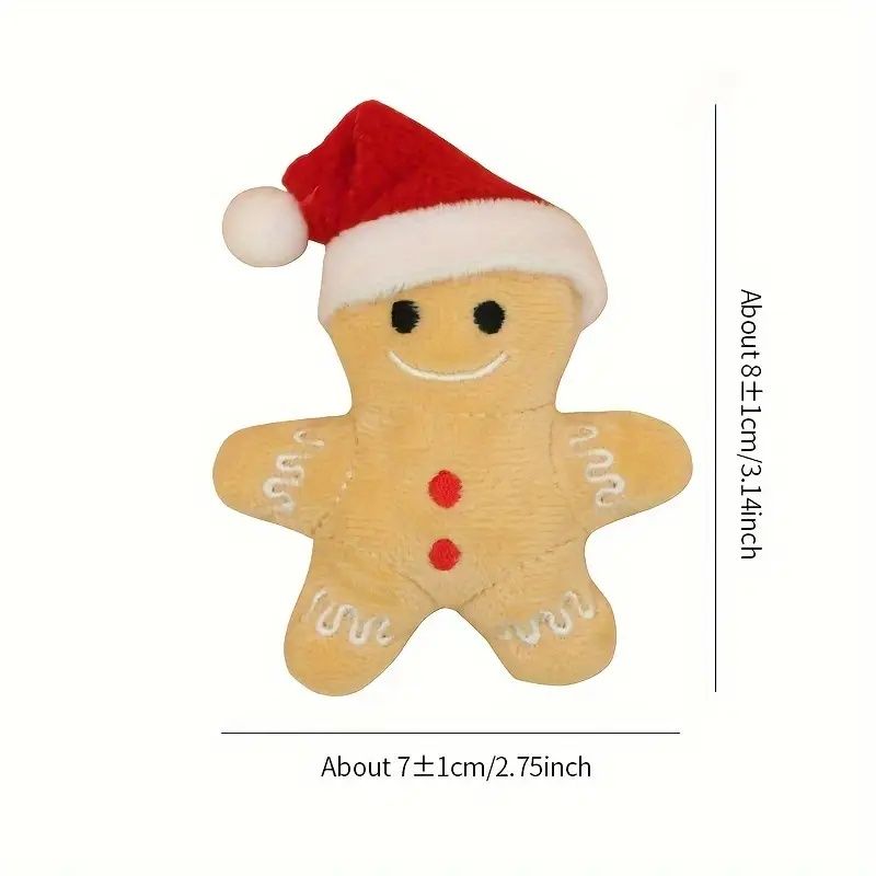 3pk Christmas Gingerbread Plush Pet Toys with Santa Hats - Soft Holiday Toys for Cats & Small Dogs