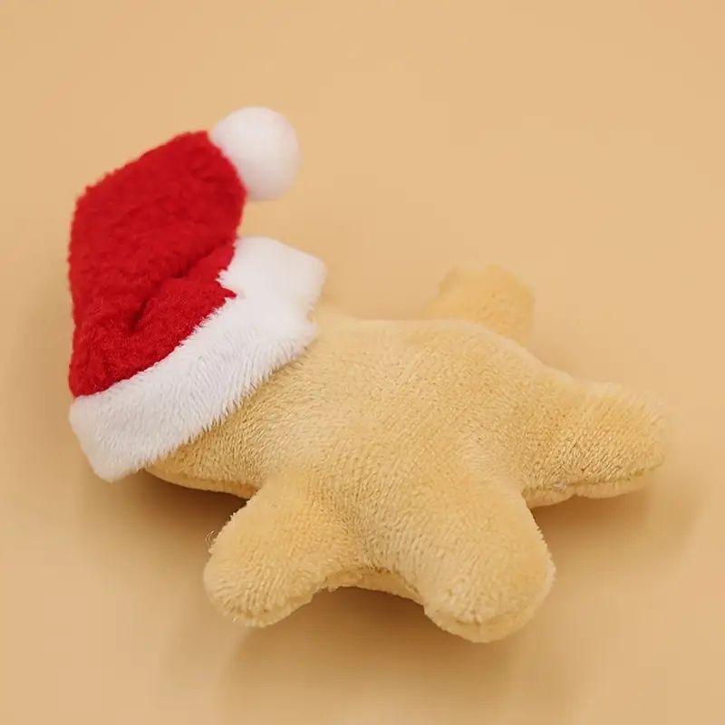 3pk Christmas Gingerbread Plush Pet Toys with Santa Hats - Soft Holiday Toys for Cats & Small Dogs