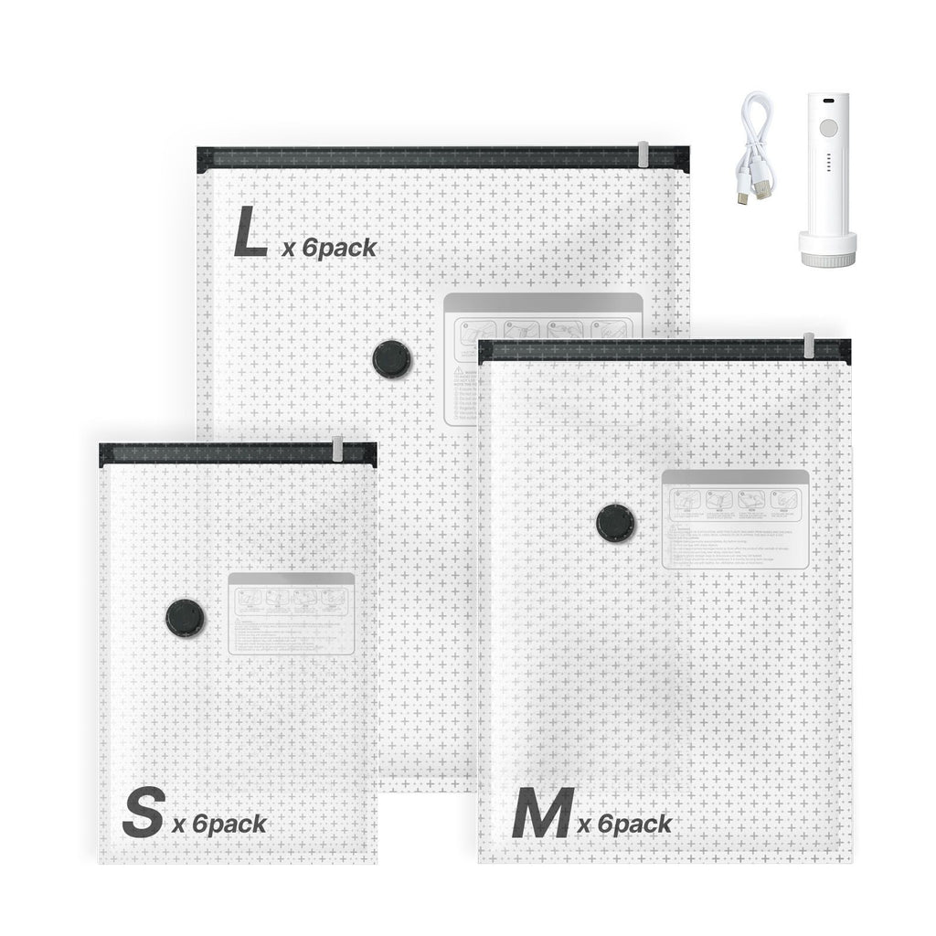 18 Pack Vacuum Storage Bags with Electric Pump, 3 Sizes, Double Zipper Space Saver Bags for Clothes & Travel