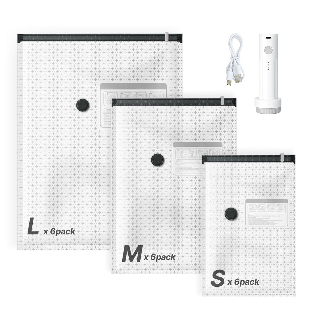 18 Pack Vacuum Storage Bags with Electric Pump, 3 Sizes, Double Zipper Space Saver Bags for Clothes & Travel