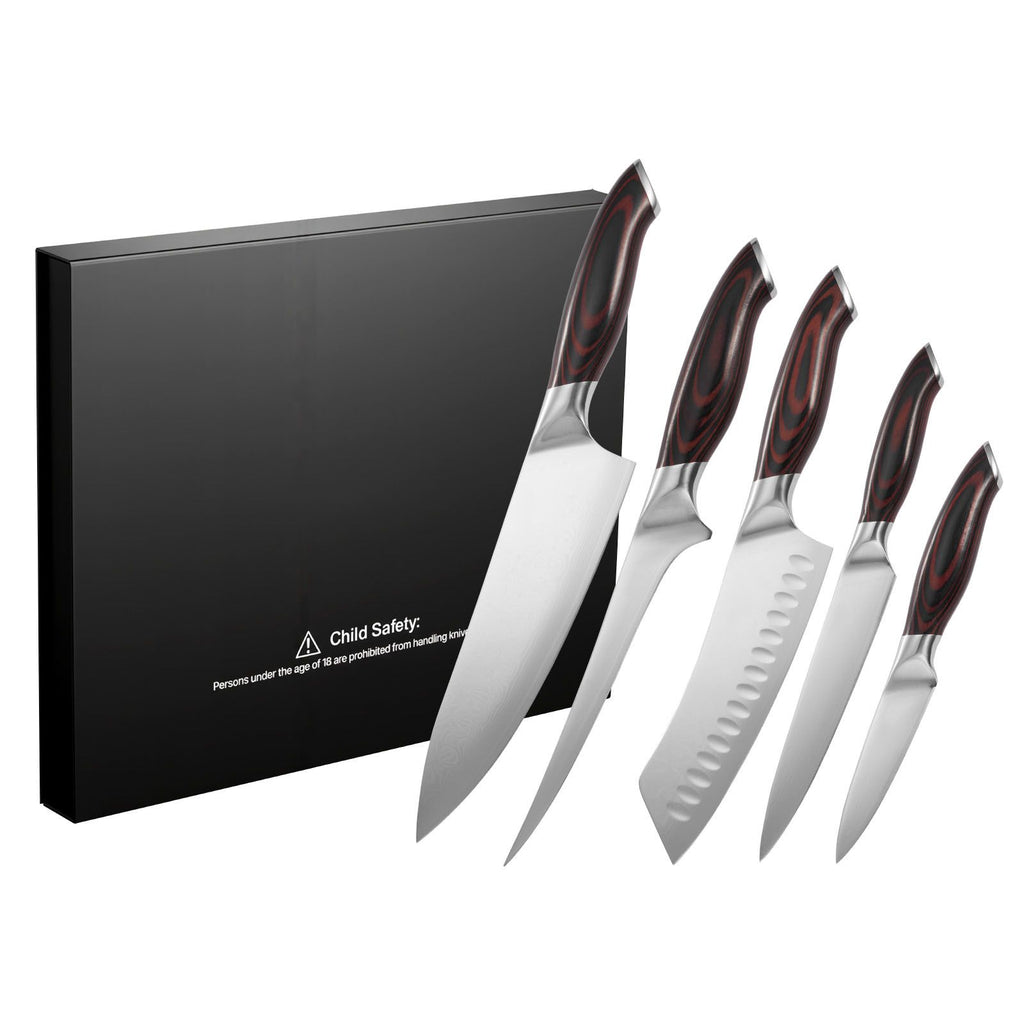 AEELLEEA 5-Piece High-Carbon Stainless Steel Kitchen Knife Set with Ergonomic Crack-Resistant Handles 中文标题