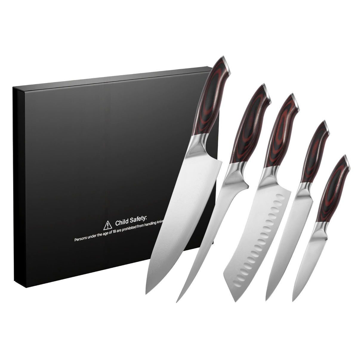 AEELLEEA 5-Piece High-Carbon Stainless Steel Kitchen Knife Set with Ergonomic Crack-Resistant Handles 中文标题