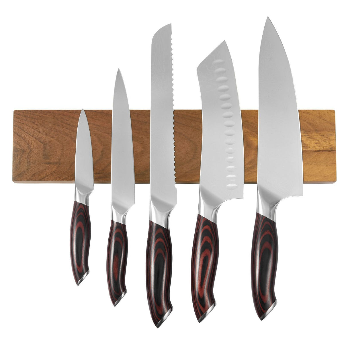AEELLEEA 6-Piece High-Carbon Stainless Steel Kitchen Knife Set with Ergonomic Handles & Walnut-Finish Magnetic Holder