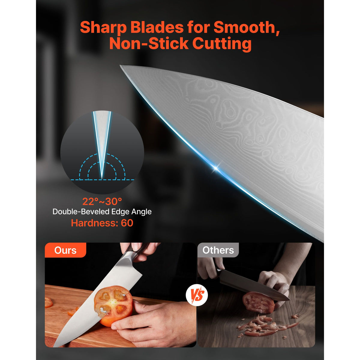 AEELLEEA 6-Piece High-Carbon Stainless Steel Kitchen Knife Set with Ergonomic Handles & Walnut-Finish Magnetic Holder