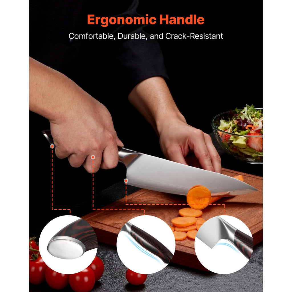 AEELLEEA 6-Piece High-Carbon Stainless Steel Kitchen Knife Set with Ergonomic Handles & Walnut-Finish Magnetic Holder
