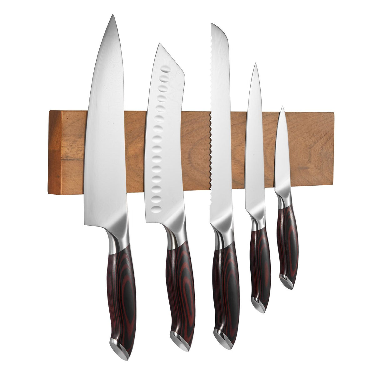 AEELLEEA 6-Piece High-Carbon Stainless Steel Kitchen Knife Set with Ergonomic Handles & Walnut-Finish Magnetic Holder