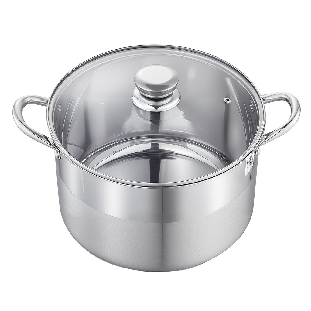 12qt 304 Stainless Steel Stock Pot with Glass Lid – PFAS/PFOA Free, Induction, Gas & Electric Compatible