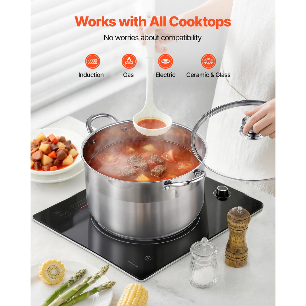 12qt 304 Stainless Steel Stock Pot with Glass Lid – PFAS/PFOA Free, Induction, Gas & Electric Compatible