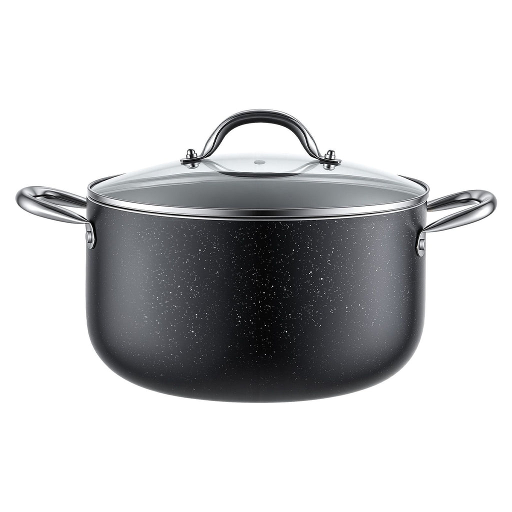 6qt Nonstick Stock Pot with Tempered Glass Lid, Ceramic Coating, Induction Compatible, Black