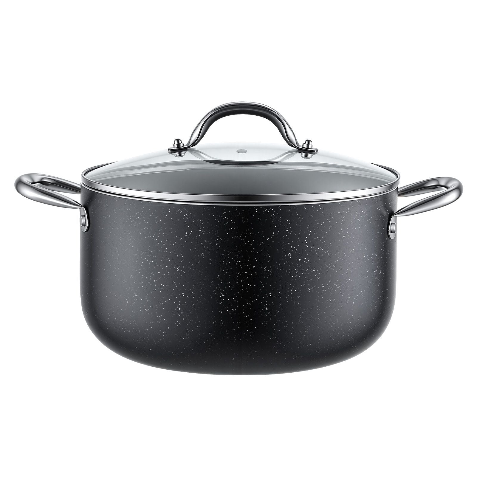 6qt Nonstick Stock Pot with Tempered Glass Lid, Ceramic Coating, Induction Compatible, Black