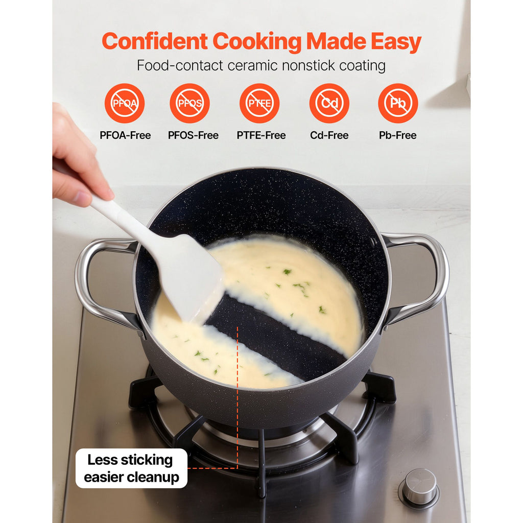 6qt Nonstick Stock Pot with Tempered Glass Lid, Ceramic Coating, Induction Compatible, Black