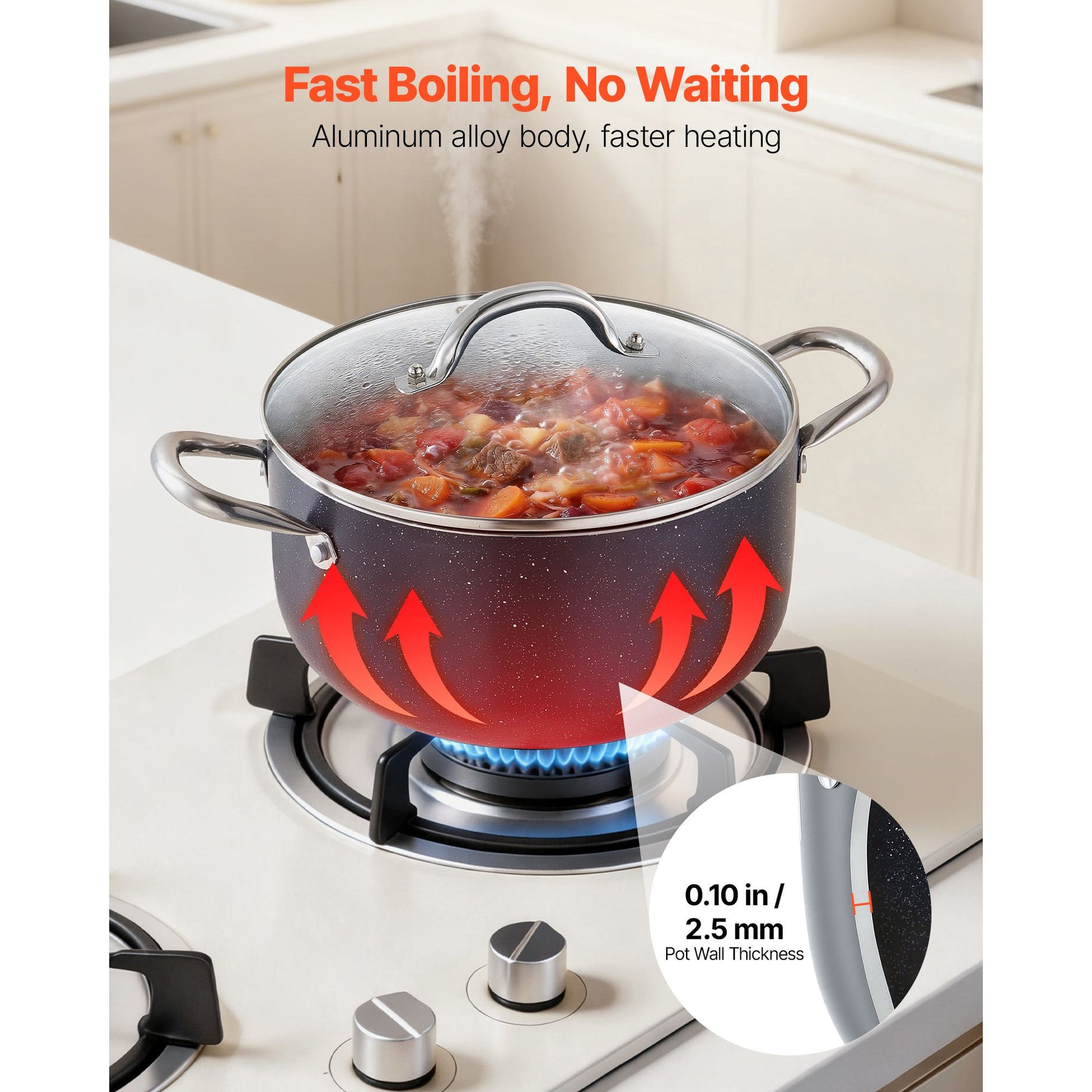 6qt Nonstick Stock Pot with Tempered Glass Lid, Ceramic Coating, Induction Compatible, Black
