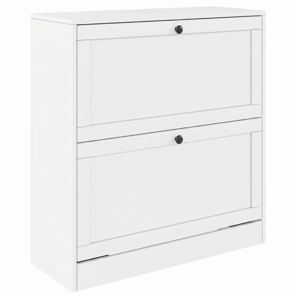AEELLEEA Slim Shoe Cabinet with 2 Flip Drawers, Anti-Tip Narrow Shoe Storage Organizer, White, 31.5"