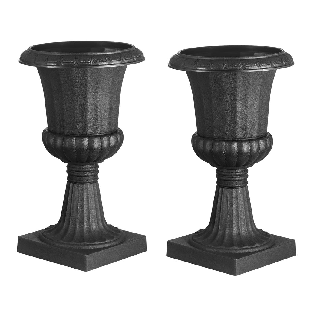 16.5" Black Urn Planters, 2-Pack, Indoor Outdoor Christmas Porch Planters