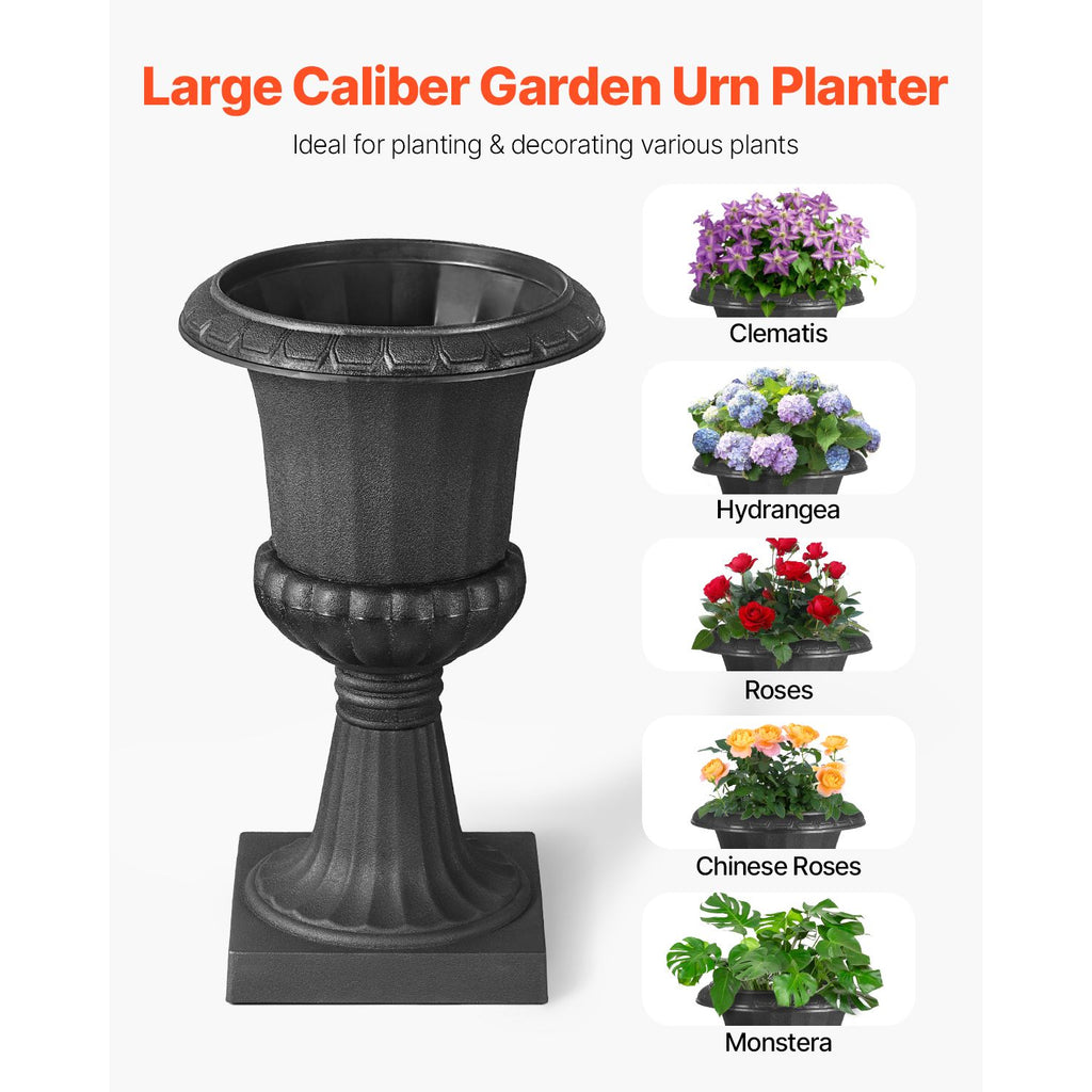 16.5" Black Urn Planters, 2-Pack, Indoor Outdoor Christmas Porch Planters