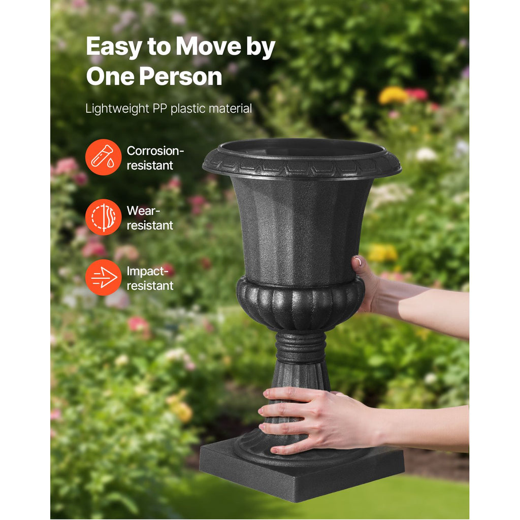16.5" Black Urn Planters, 2-Pack, Indoor Outdoor Christmas Porch Planters