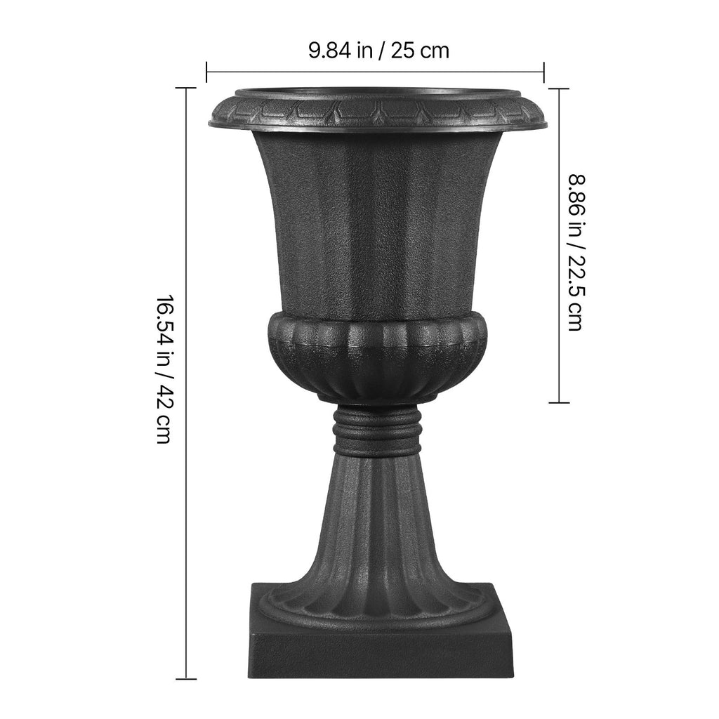 16.5" Black Urn Planters, 2-Pack, Indoor Outdoor Christmas Porch Planters