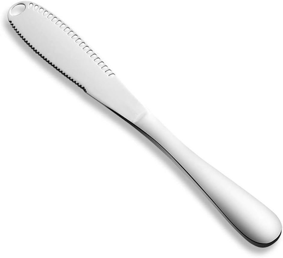 3-in-1 Stainless Steel Butter Spreader Knife with Serrated Edge and Grater Holes, Silver
