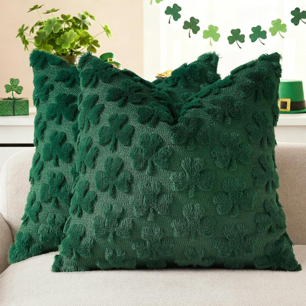 18"x18" Green Textured Throw Pillow Covers, Set of 2, Christmas & Holiday Decor