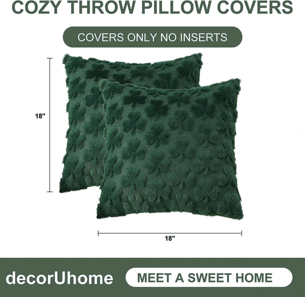 18"x18" Green Textured Throw Pillow Covers, Set of 2, Christmas & Holiday Decor