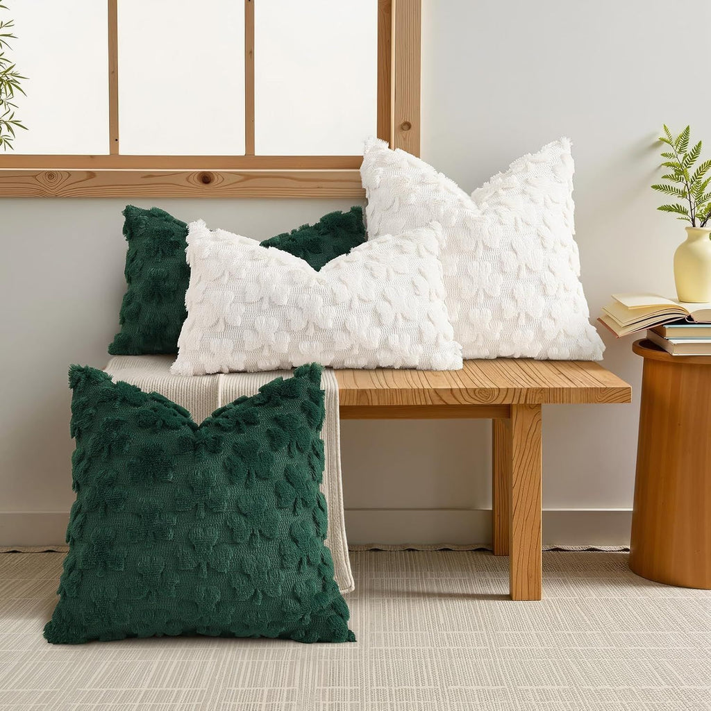 18"x18" Green Textured Throw Pillow Covers, Set of 2, Christmas & Holiday Decor