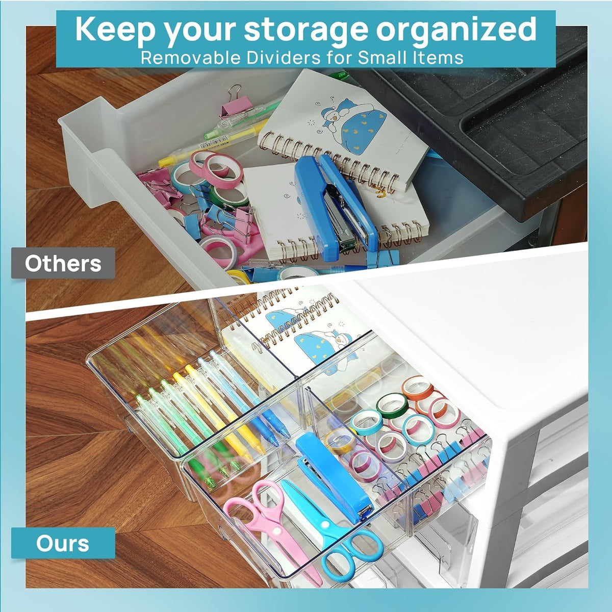 AEELLEEA 4-Tier 6-Drawer Rolling Storage Cart, Clear Plastic Organizer with Wheels & Removable Dividers, White
