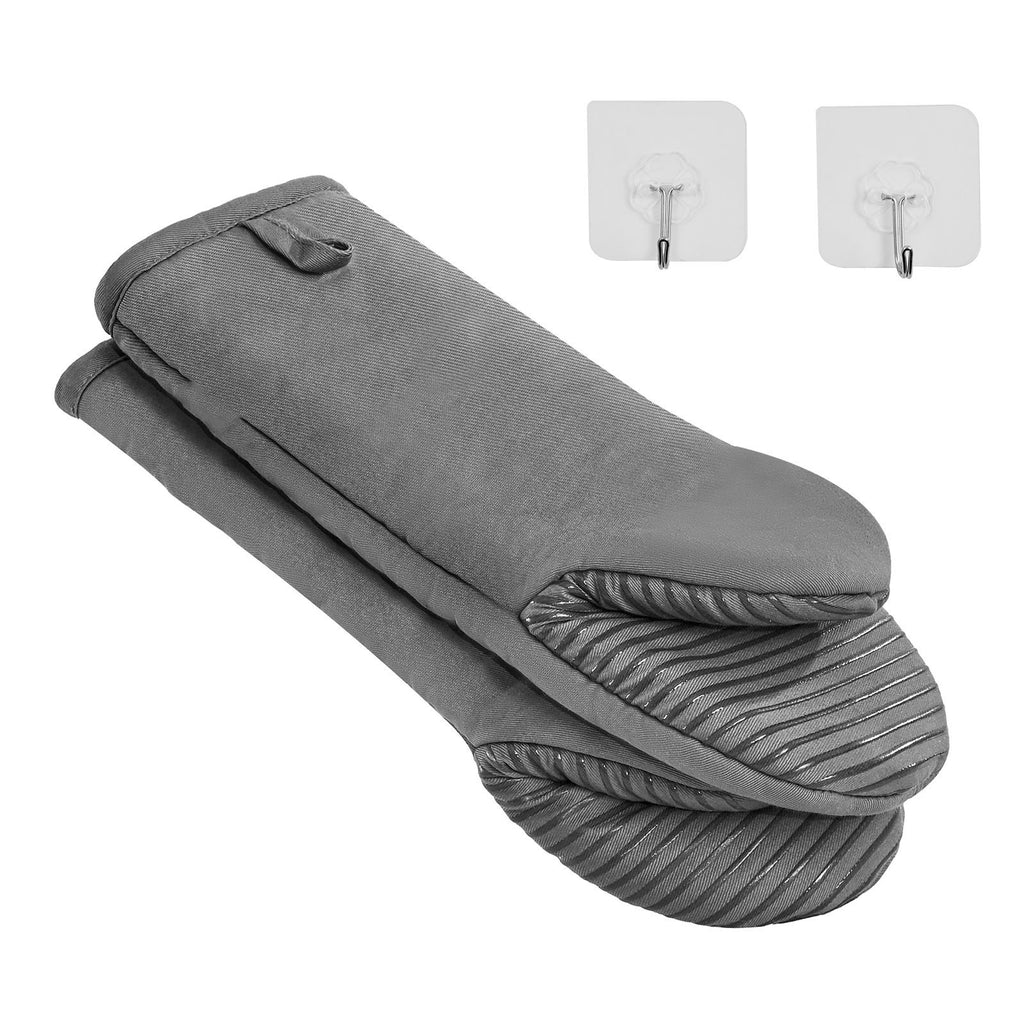 Oven Mitts, Mini Oven Mitt Set with Non-Slip Silicone Strips, Heat Resistant to 500°F, Cotton Baking Mitts 13.07x6.1" with 2 Hooks, 2 Piece
