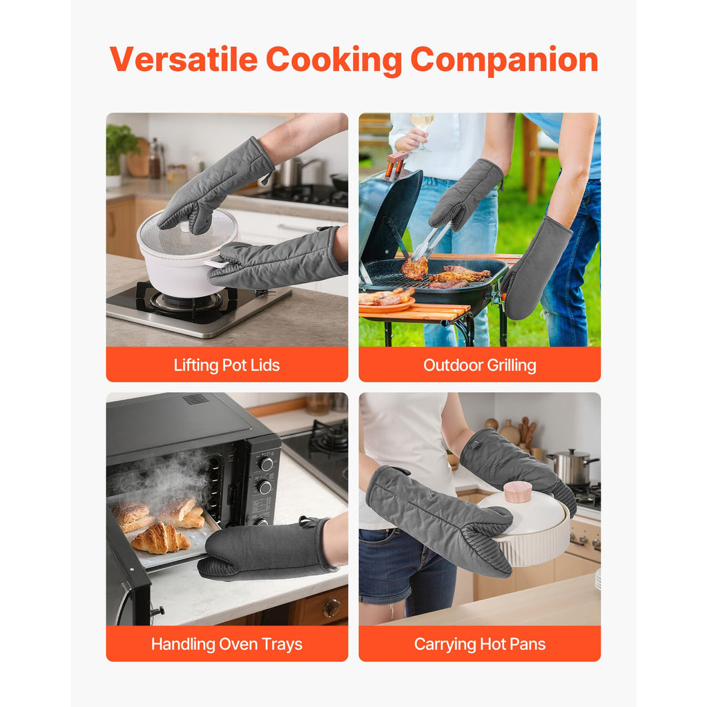 Oven Mitts, Mini Oven Mitt Set with Non-Slip Silicone Strips, Heat Resistant to 500°F, Cotton Baking Mitts 13.07x6.1" with 2 Hooks, 2 Piece