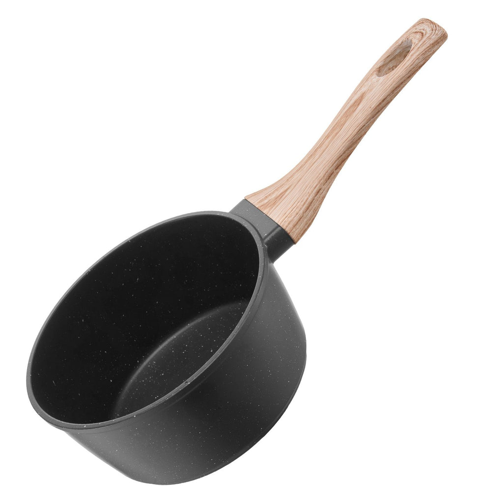 1.5qt Nonstick Saucepan with Lid - Aluminum Alloy Granite Coated Pot, Induction Compatible, Black