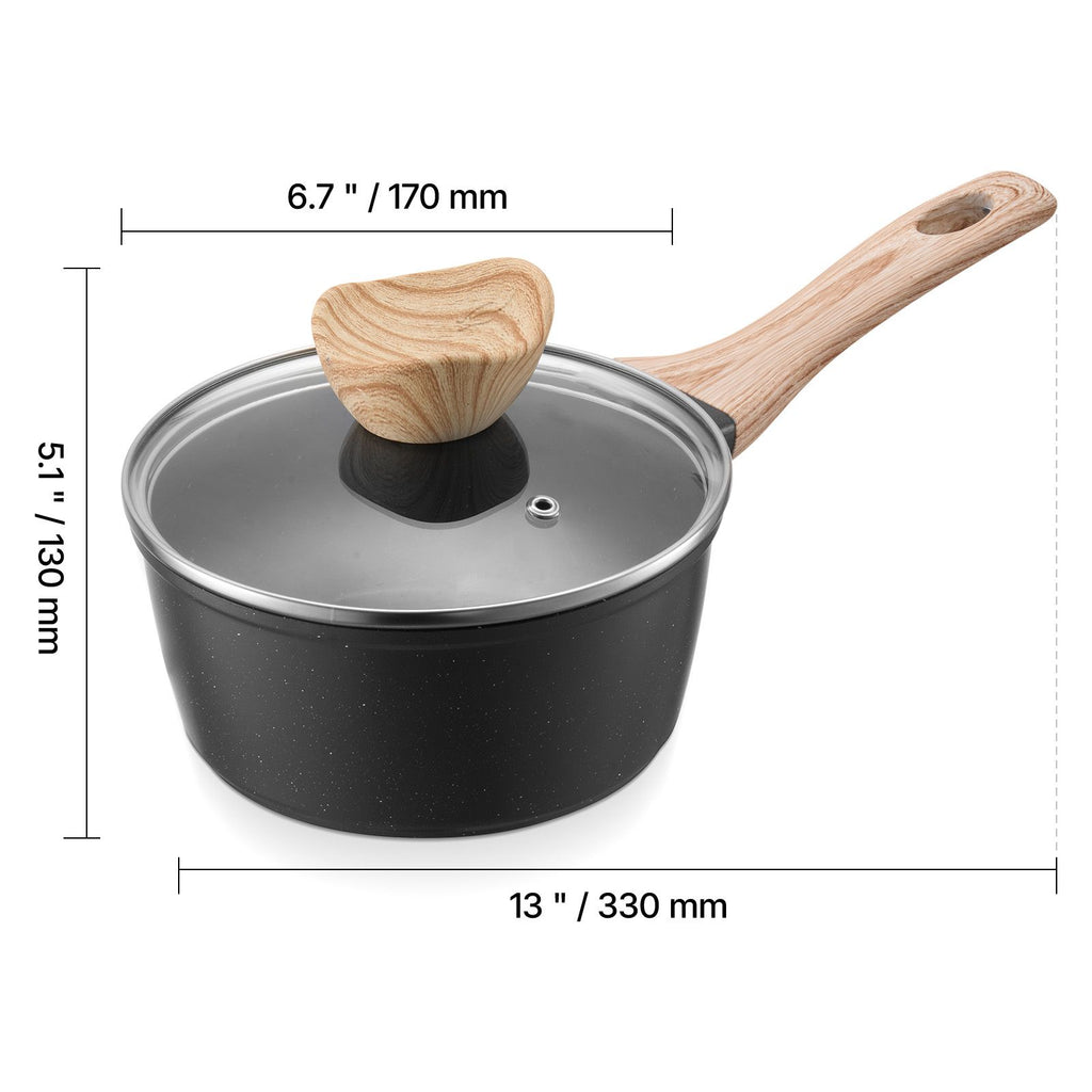 1.5qt Nonstick Saucepan with Lid - Aluminum Alloy Granite Coated Pot, Induction Compatible, Black