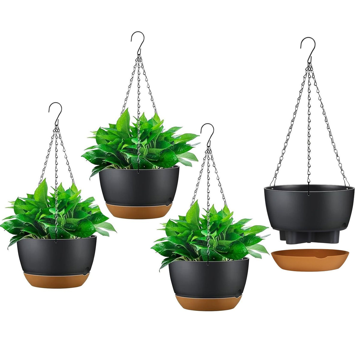 9.64" Self-Watering Hanging Planters, 4-Pack, Indoor Outdoor Christmas Plant Pots