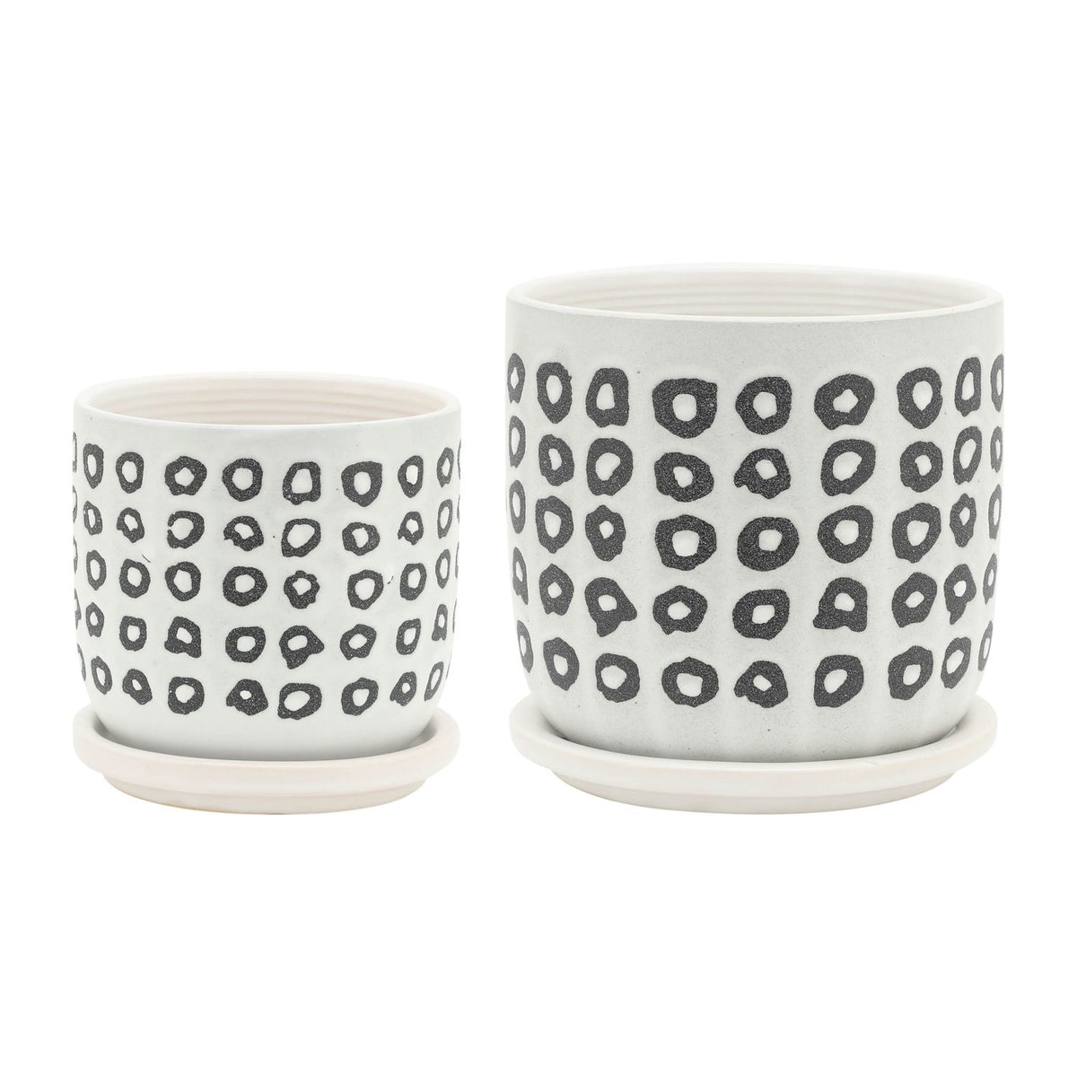 5"/6" Black & White Geometric Ceramic Planters with Saucers, Set of 2, Christmas Plant Decor