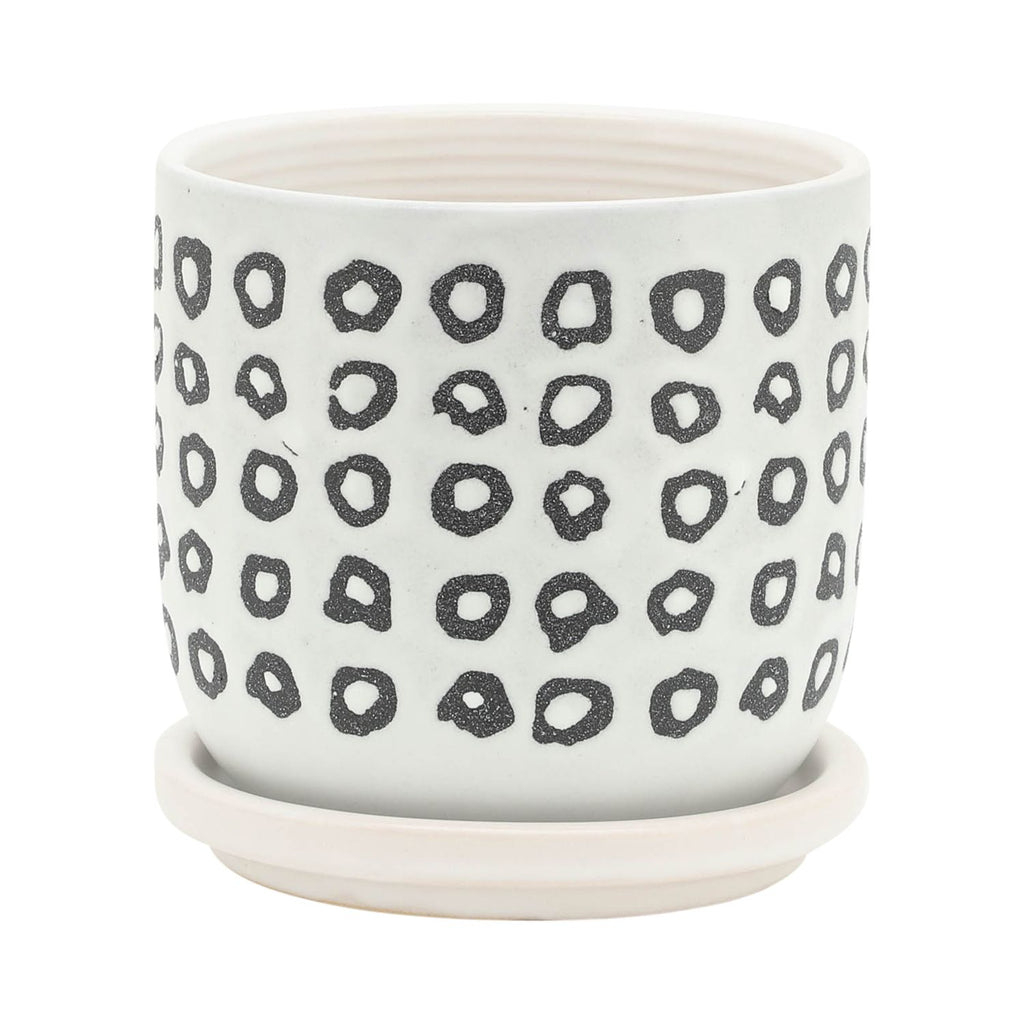 5"/6" Black & White Geometric Ceramic Planters with Saucers, Set of 2, Christmas Plant Decor