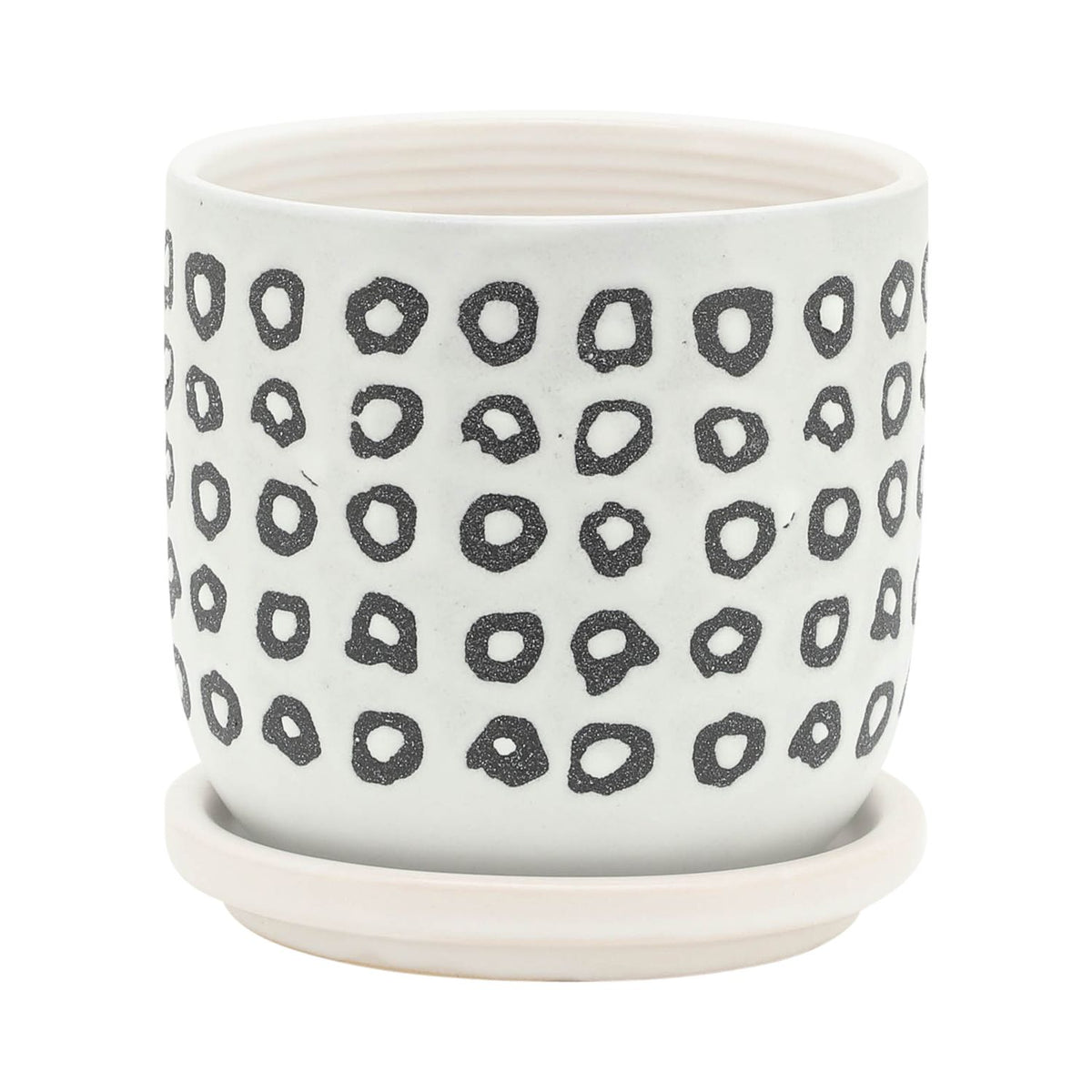 5"/6" Black & White Geometric Ceramic Planters with Saucers, Set of 2, Christmas Plant Decor