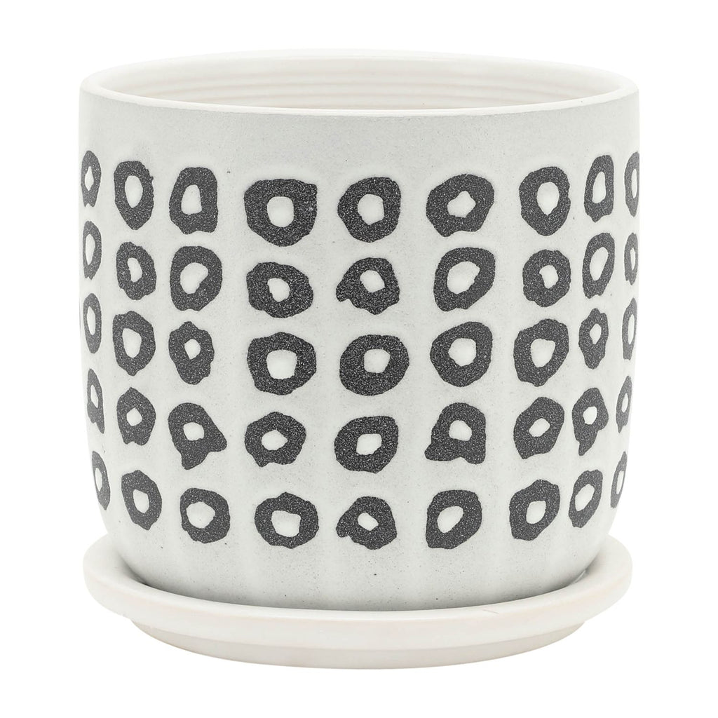 5"/6" Black & White Geometric Ceramic Planters with Saucers, Set of 2, Christmas Plant Decor