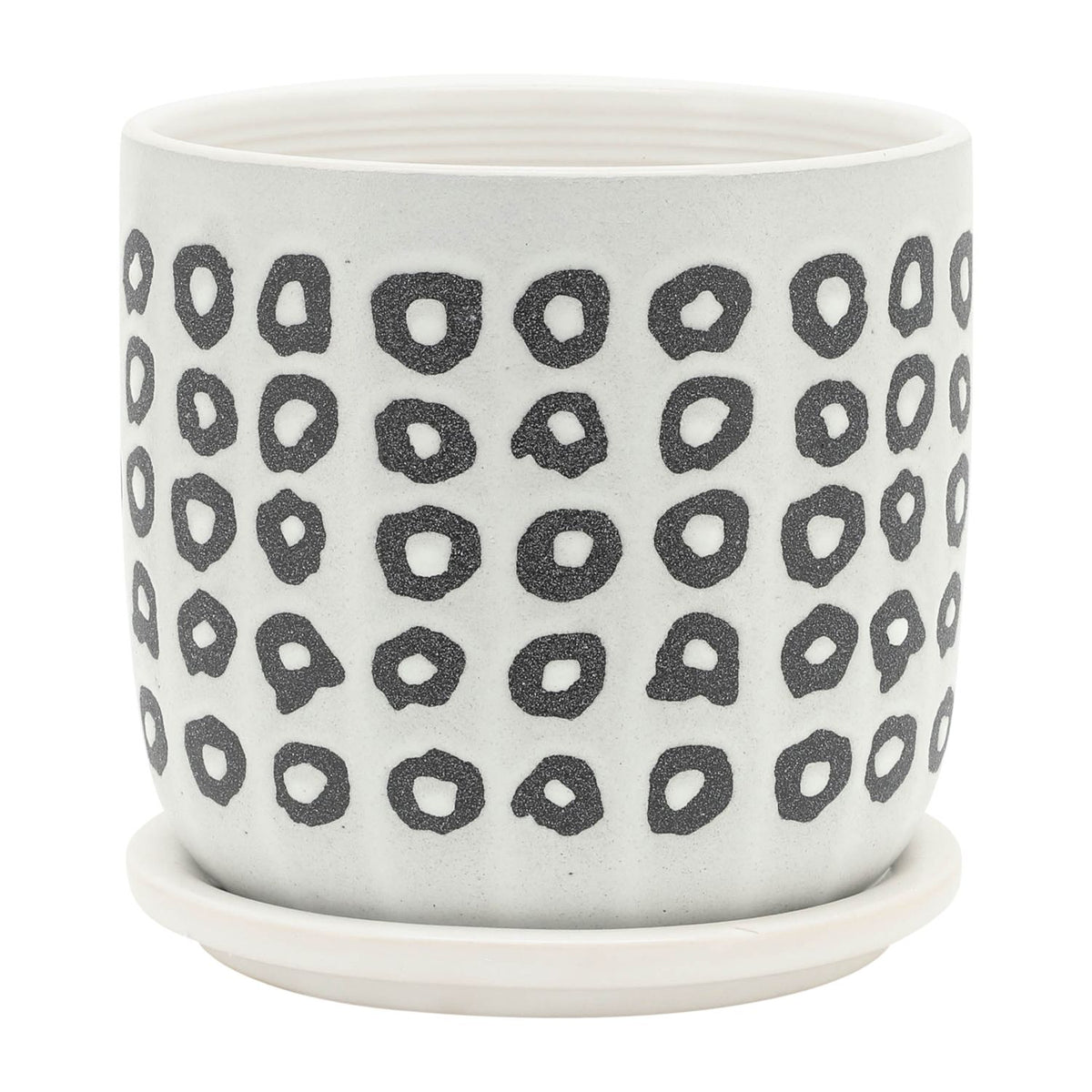 5"/6" Black & White Geometric Ceramic Planters with Saucers, Set of 2, Christmas Plant Decor