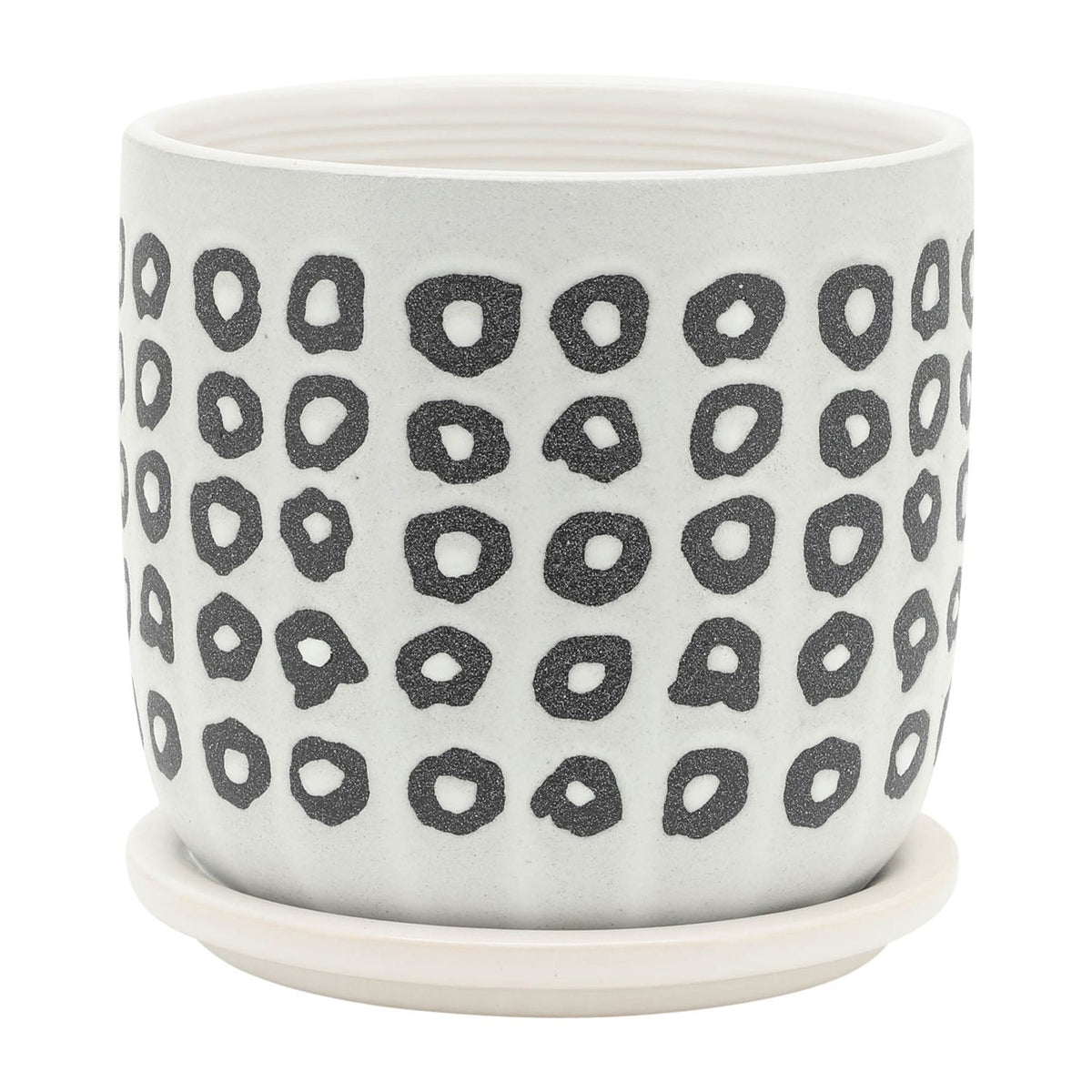 5"/6" Black & White Geometric Ceramic Planters with Saucers, Set of 2, Christmas Plant Decor