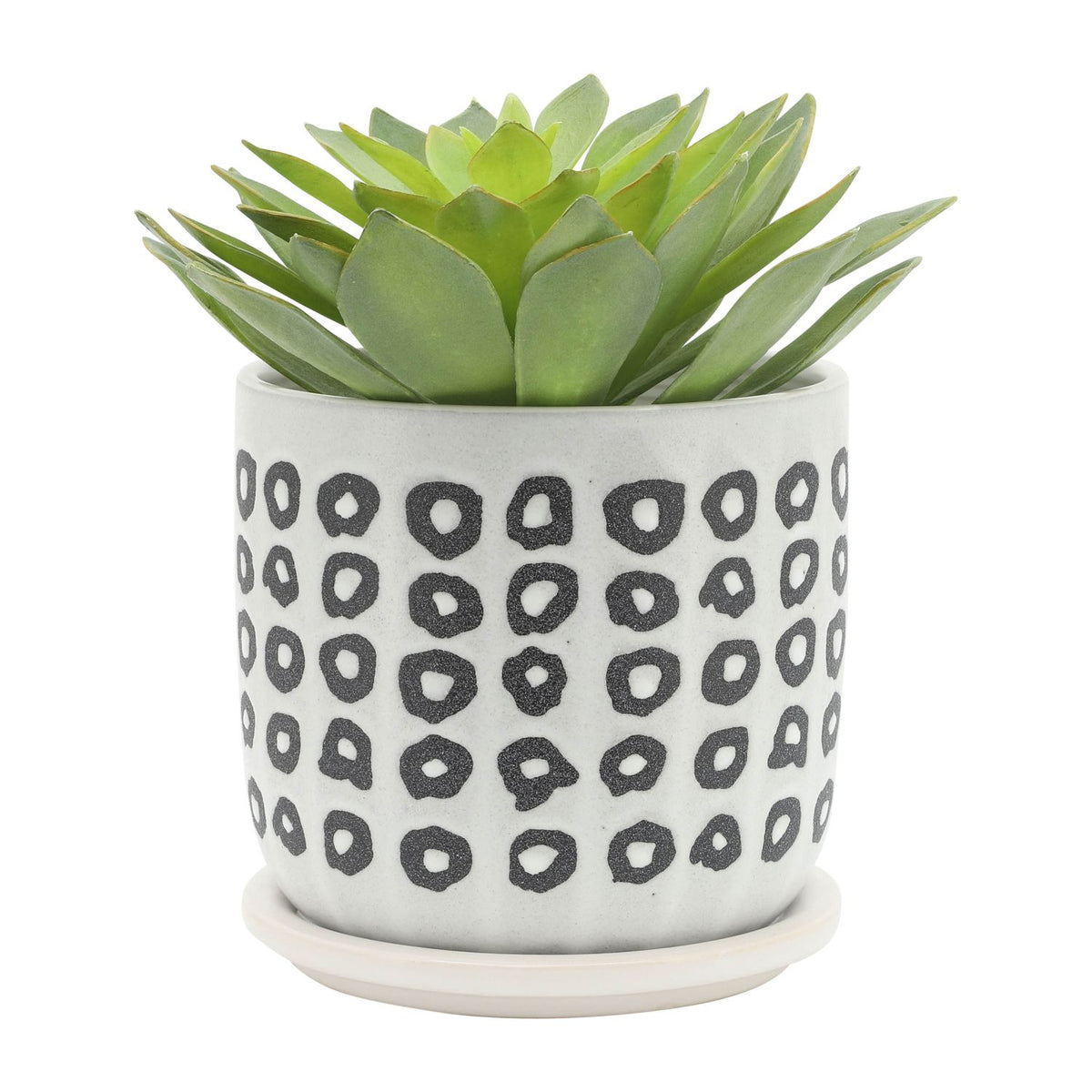 5"/6" Black & White Geometric Ceramic Planters with Saucers, Set of 2, Christmas Plant Decor