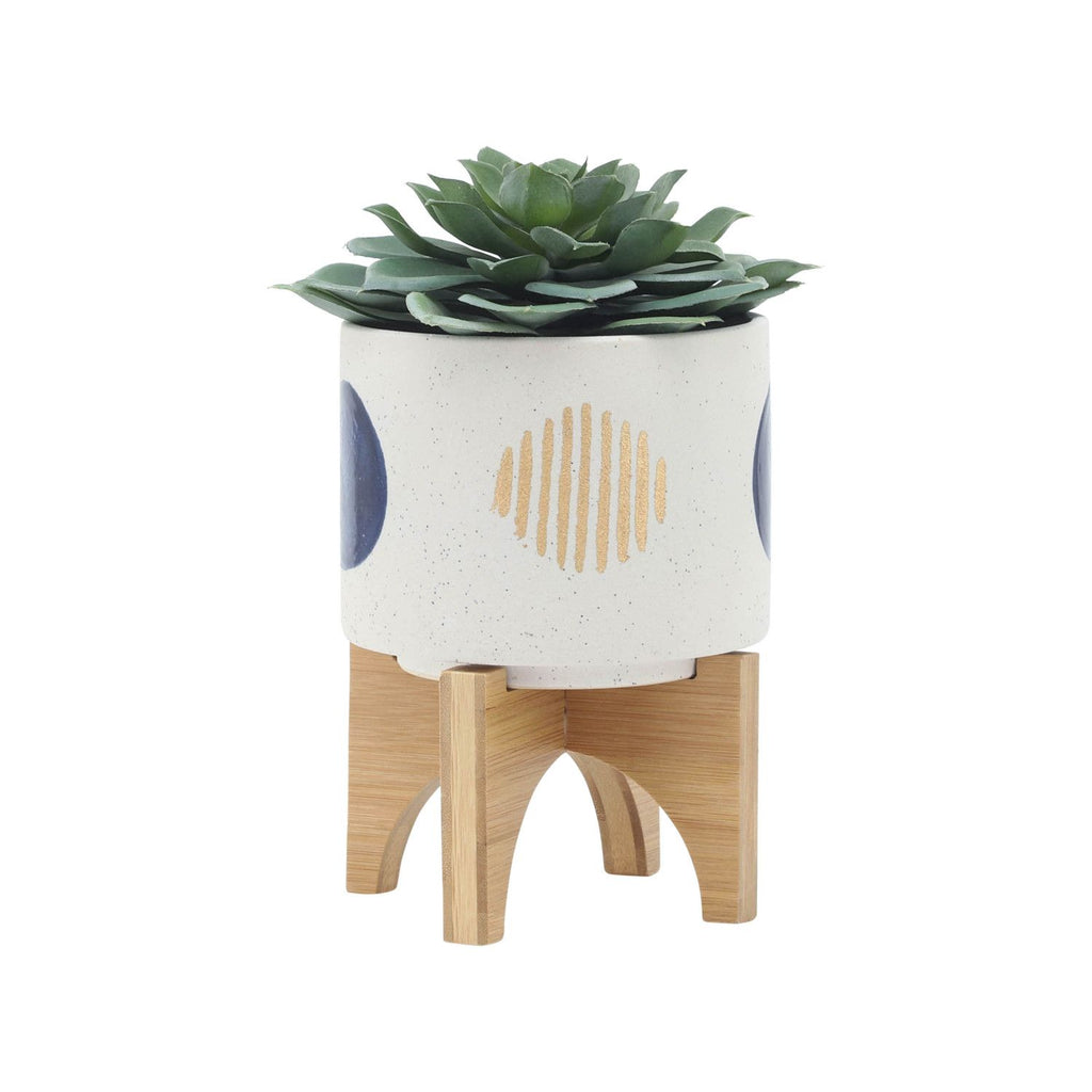 2pc White Ceramic Planter Set with Stands, 5" & 7.75" Indoor Outdoor Plant Pots