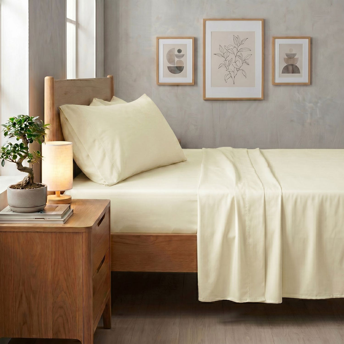 AEELLEEA 4-Piece Queen TENCEL Lyocell Sheet Set, 320 Thread Count, Deep Pocket, OEKO-TEX Certified, Cream
