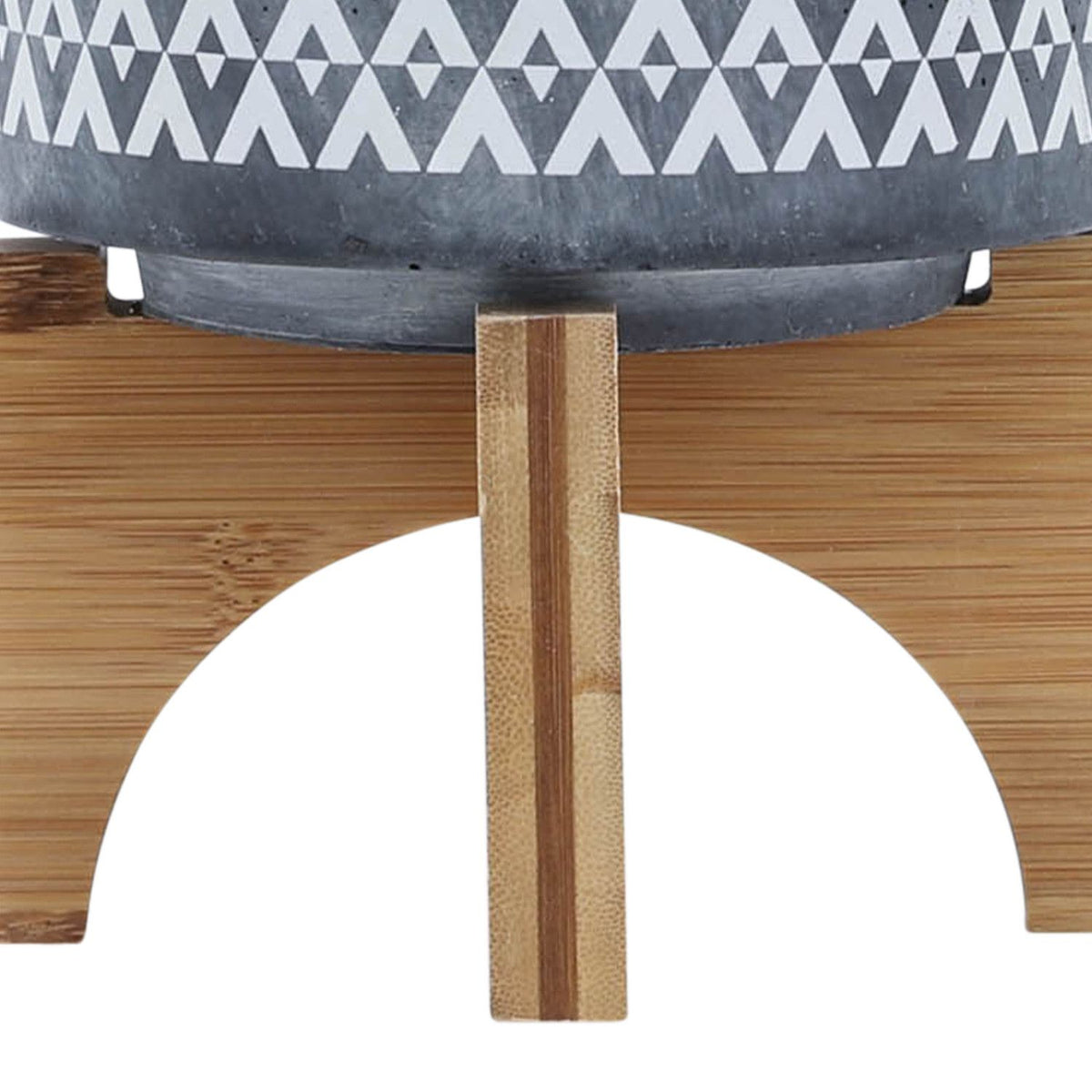 5" Gray Ceramic Geometric Planter with Wooden Stand, Indoor Outdoor Plant Pot
