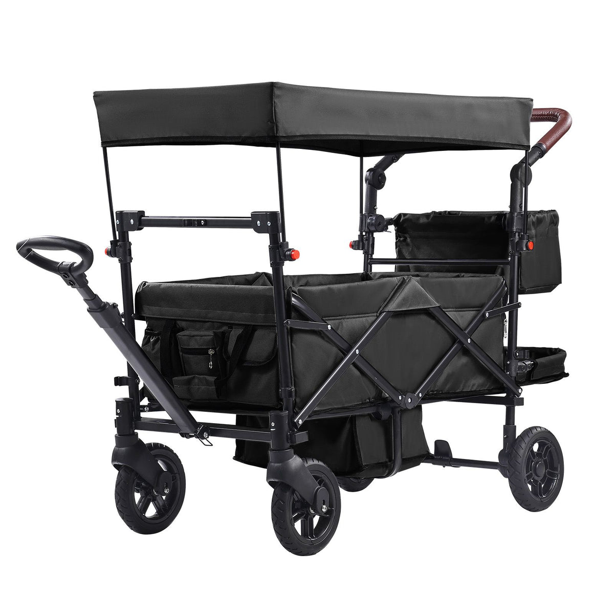 AEELLEEA 2-Kid Collapsible Wagon Stroller with Removable Canopy, Adjustable Push/Pull Handle & Brakes, Black