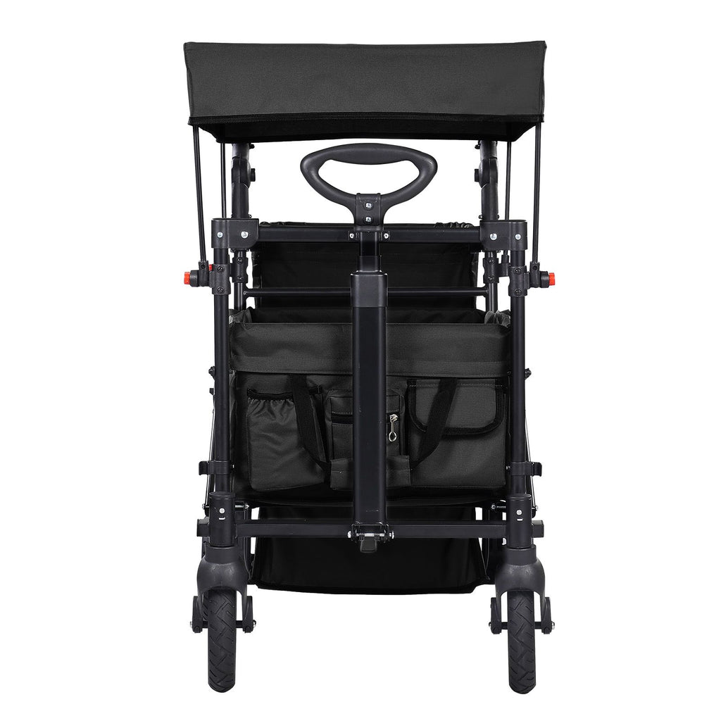 AEELLEEA 2-Kid Collapsible Wagon Stroller with Removable Canopy, Adjustable Push/Pull Handle & Brakes, Black
