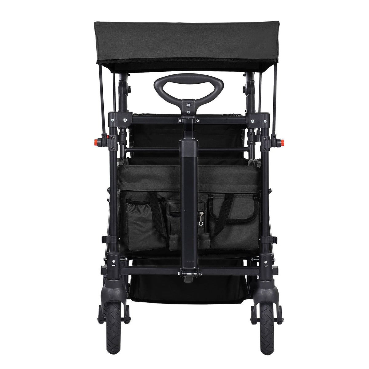 AEELLEEA 2-Kid Collapsible Wagon Stroller with Removable Canopy, Adjustable Push/Pull Handle & Brakes, Black