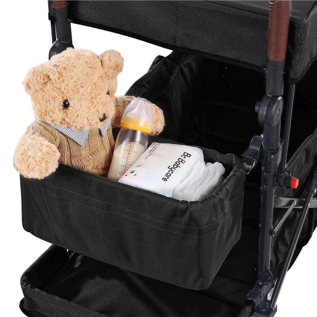 AEELLEEA 2-Kid Collapsible Wagon Stroller with Removable Canopy, Adjustable Push/Pull Handle & Brakes, Black
