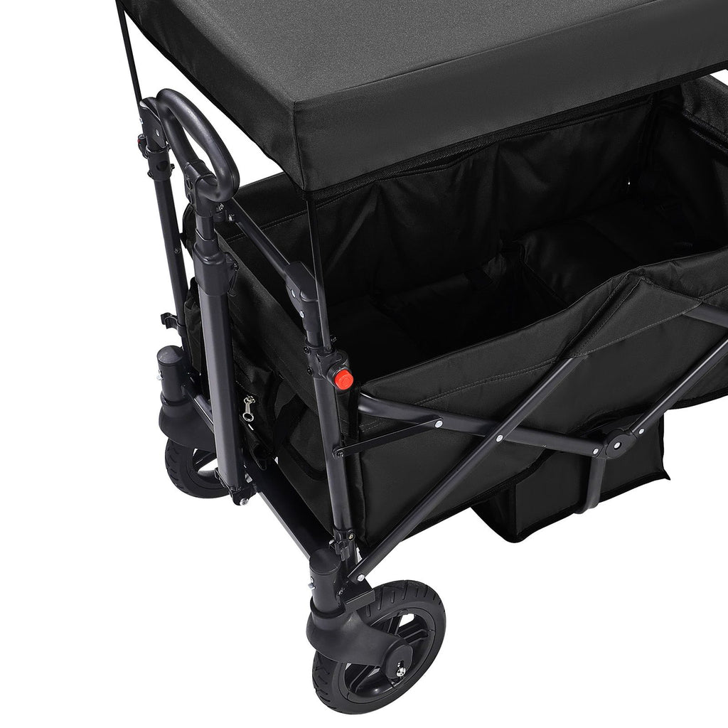 AEELLEEA 2-Kid Collapsible Wagon Stroller with Removable Canopy, Adjustable Push/Pull Handle & Brakes, Black