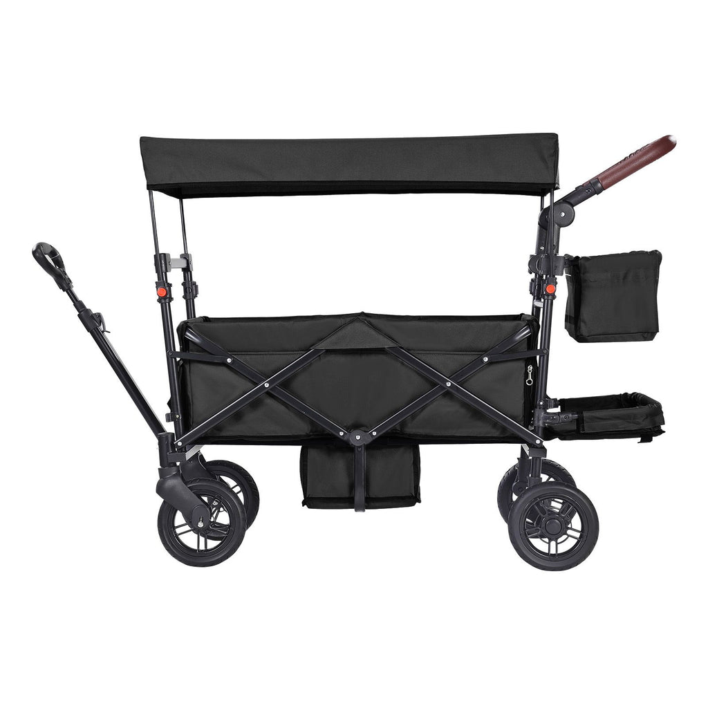 AEELLEEA 2-Kid Collapsible Wagon Stroller with Removable Canopy, Adjustable Push/Pull Handle & Brakes, Black