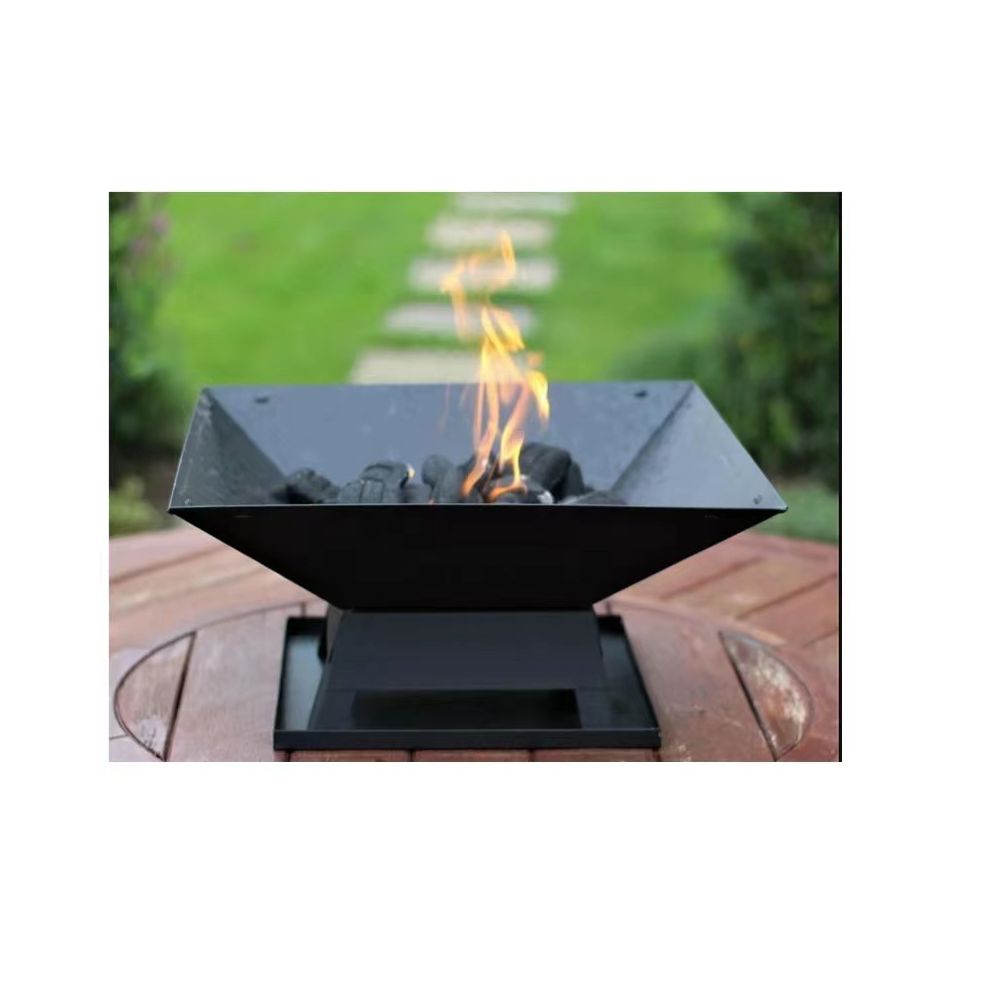 AEELLEEA Square Wood Burning Fire Pit with Mesh Spark Screen and Poker, Portable Outdoor Fireplace for Patio and Backyard, Black