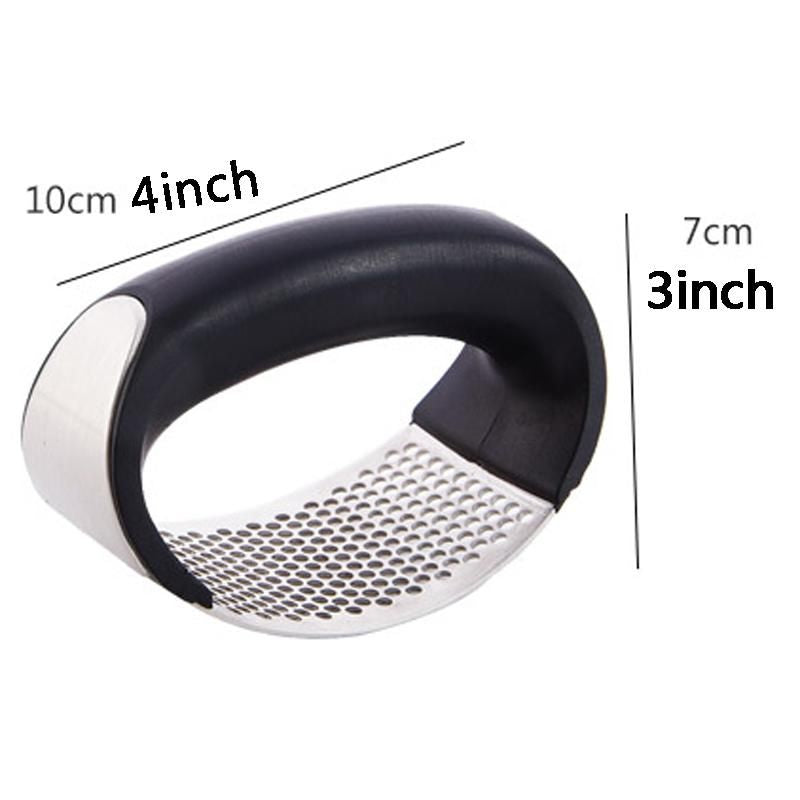 Stainless Steel Rocking Garlic Press & Crusher, Ergonomic Manual Garlic Mincer with Easy-Grip Handle, Black & Silver